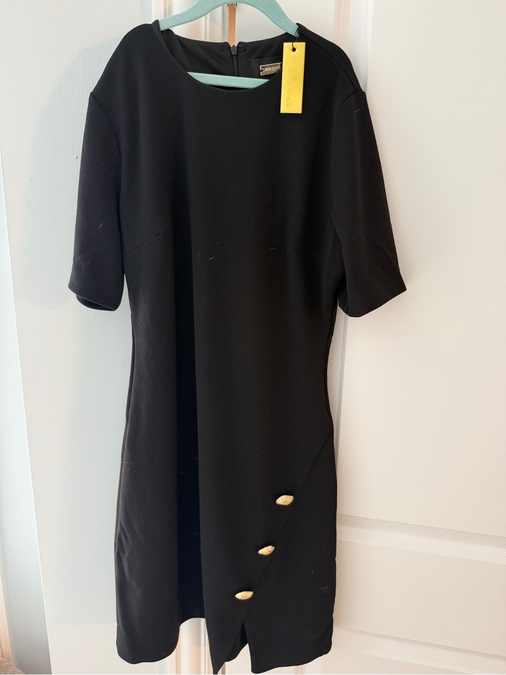 Alexia Admor Black Midi Shift Dress with Gold Buttons